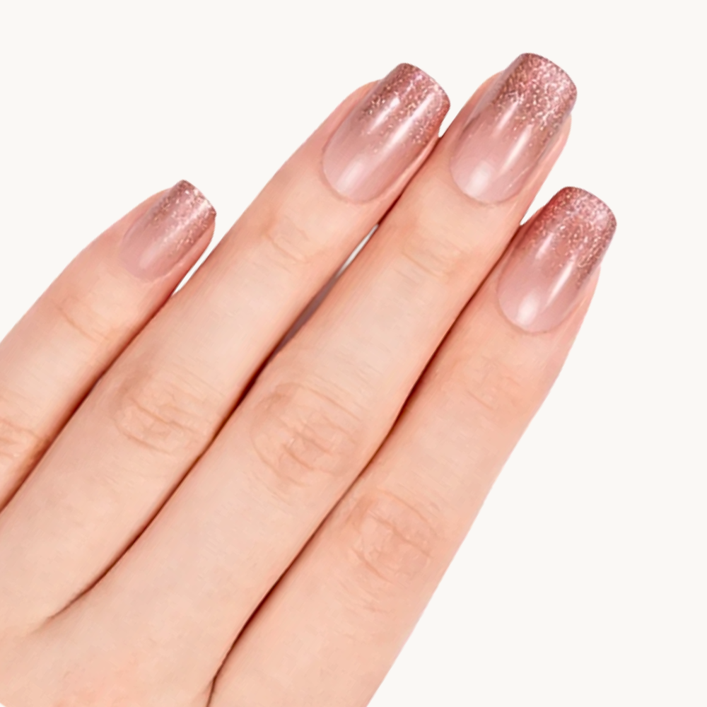 MONA sienna brown glitter ombré UV gel nail strips