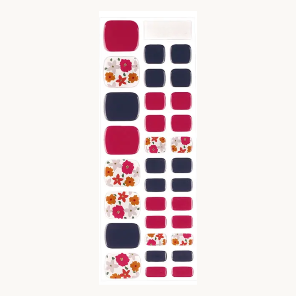 JAZZ navy blue and fuchsia floral UV gel pedicure strips