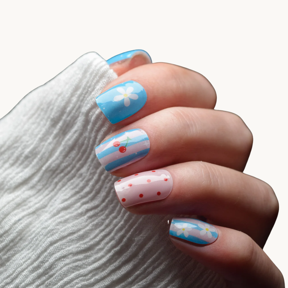 FRANCESCA blue stripe cherry UV gel nail strips