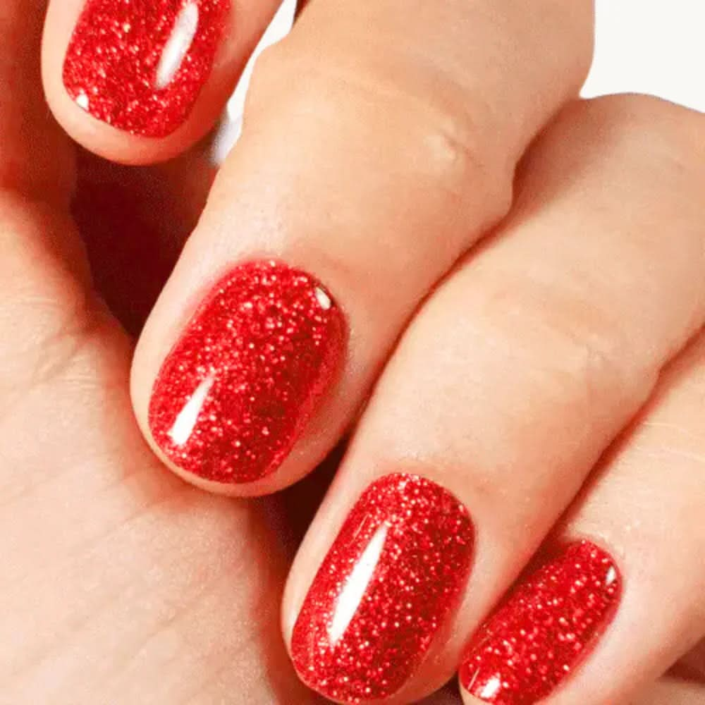 ongle gel uv rouge paillete