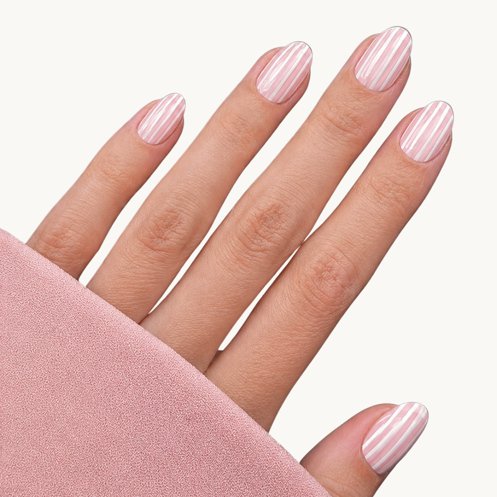 COLETTE pink and white stripe UV gel nail strips