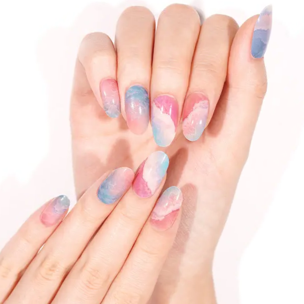 CARLA ocean marble azure blue pink UV gel nail strips