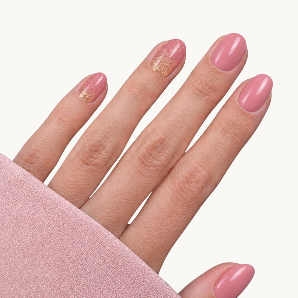 VICTOIRE dusty rose glitter ombré UV gel nail strips