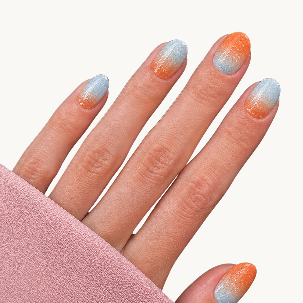 SOLENE tangerine and sky blue shimmer UV gel nail strips