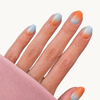 SOLENE tangerine and sky blue shimmer UV gel nail strips