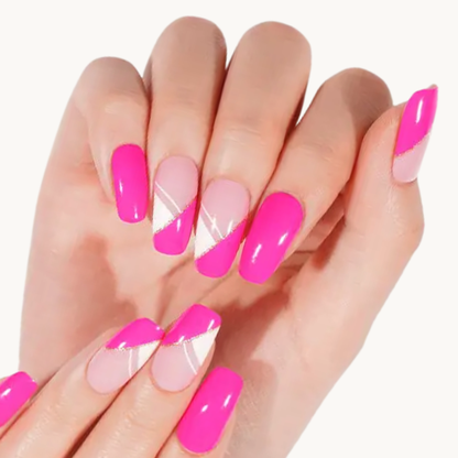 GIGI fuchsia pink and white diagonal UV gel nail strips