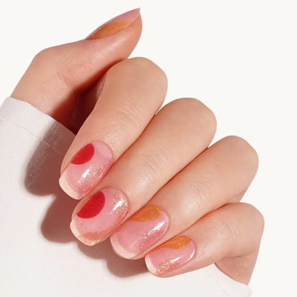 ZORA red orange swirl UV gel nail strips with golden glitter