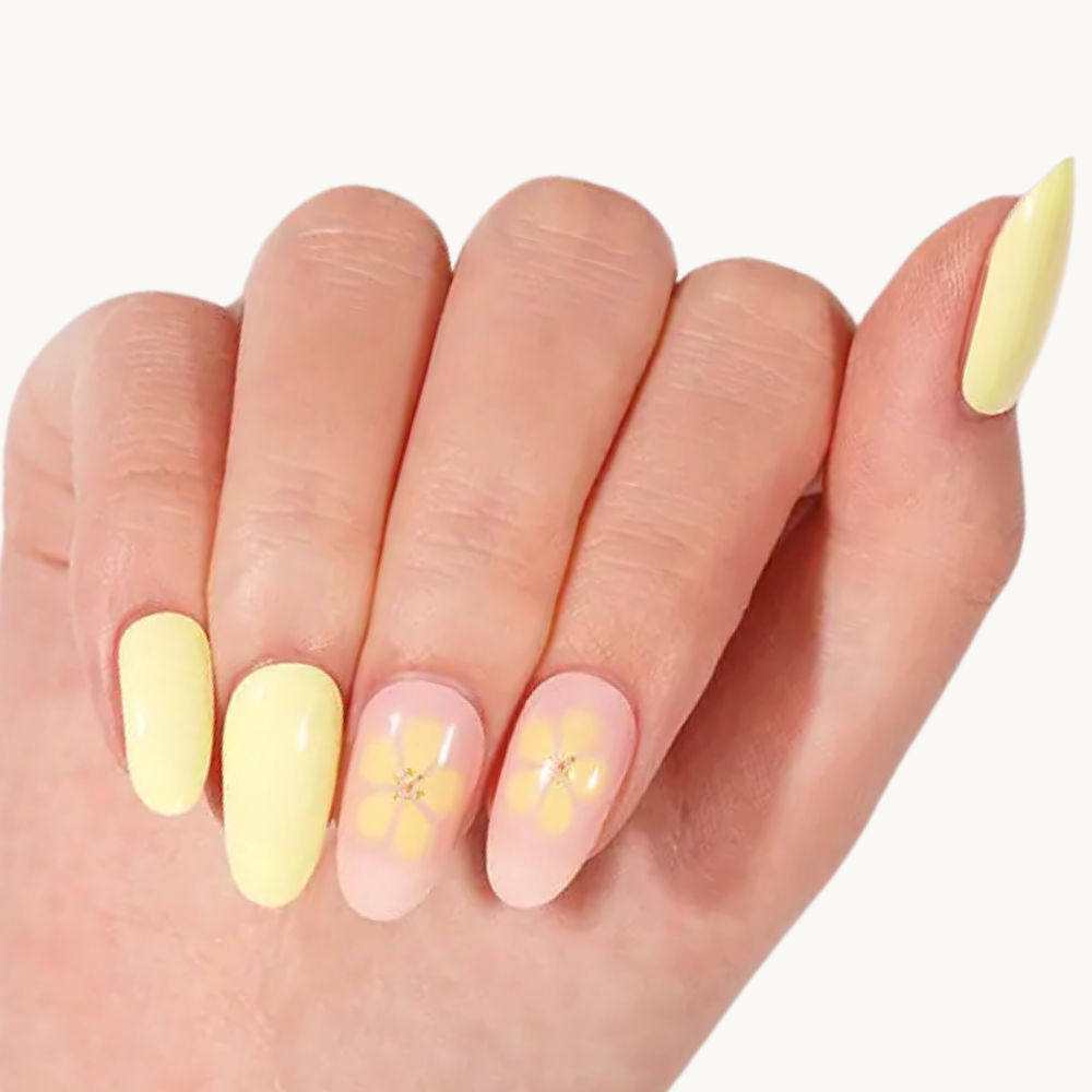 DANAE pastel yellow floral UV gel nail strips