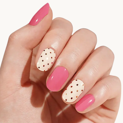 SORA pink and red polka dot UV gel nail strips