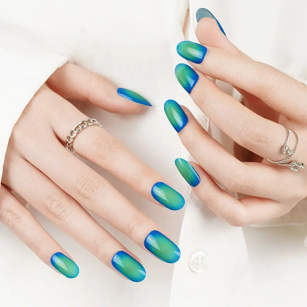 IRIS acid yellow and teal reverse ombré UV gel nail strips