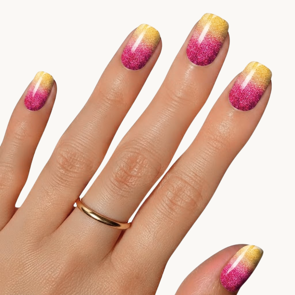 ALEX fuchsia and neon yellow glitter ombré UV gel nail strips
