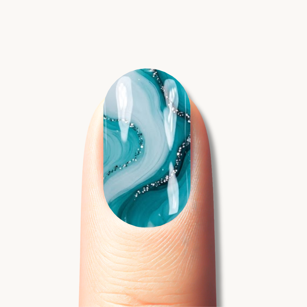 OCEANE turquoise emerald marble UV gel nail strips