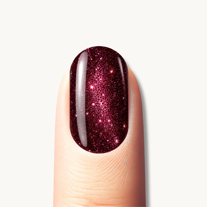 Glittery ofep red gel nails