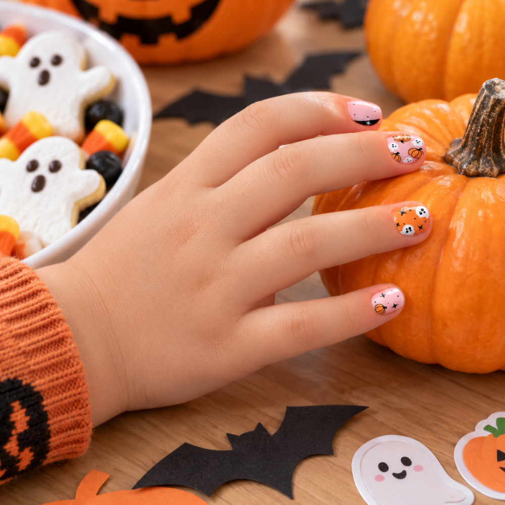 Orange and pink Hallowein kids nail sticker