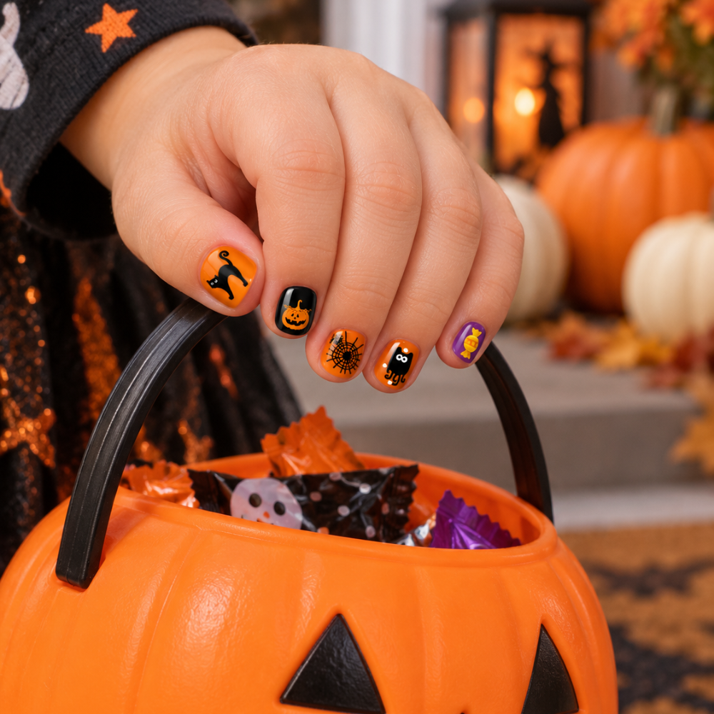 Orange and btheck Hallowein kids nail sticker