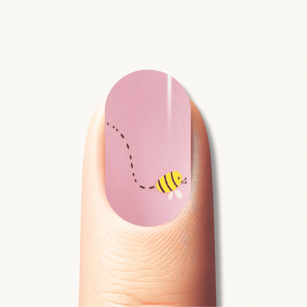 ASTRID nude floral UV gel nail strips with blue and yellow flowers