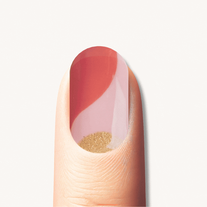 ZORA red orange swirl UV gel nail strips with golden glitter