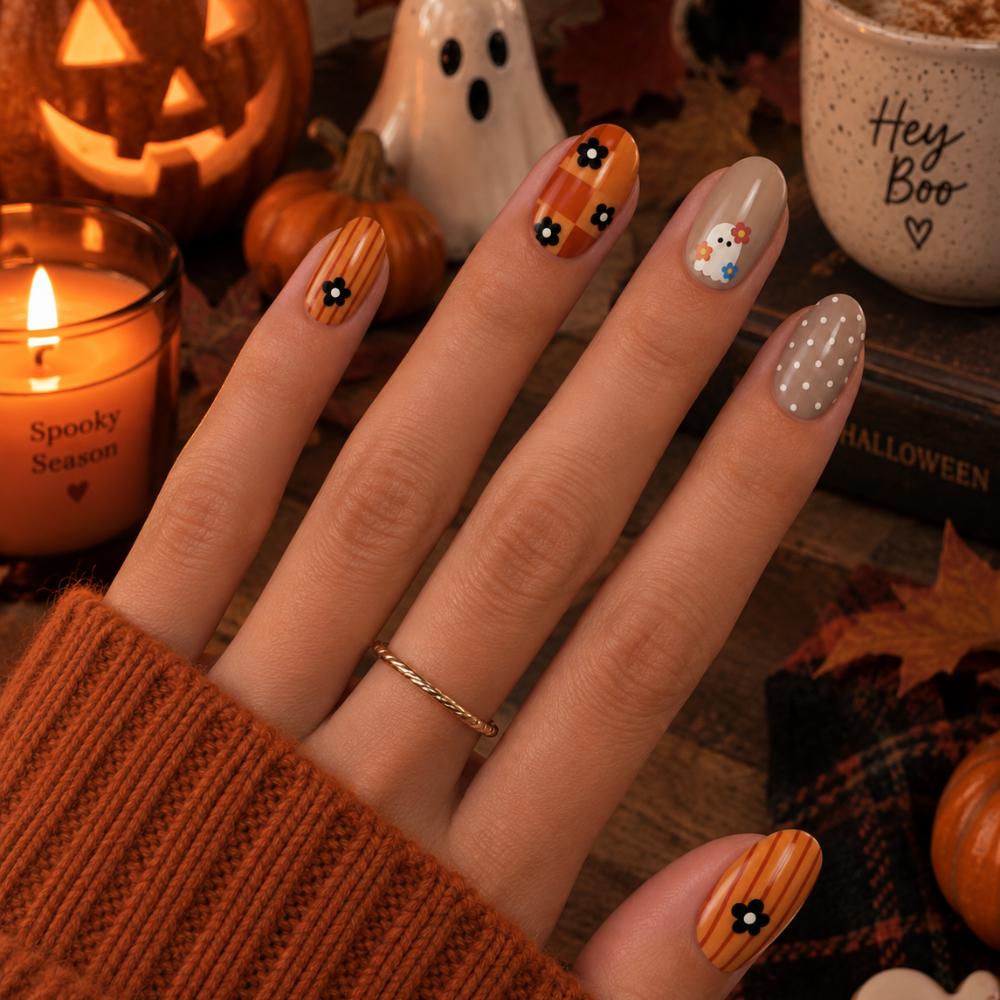 Gel nails orange beige nail art