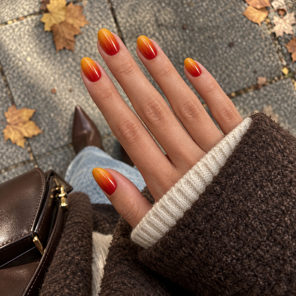 Red and orange ombré gel nails