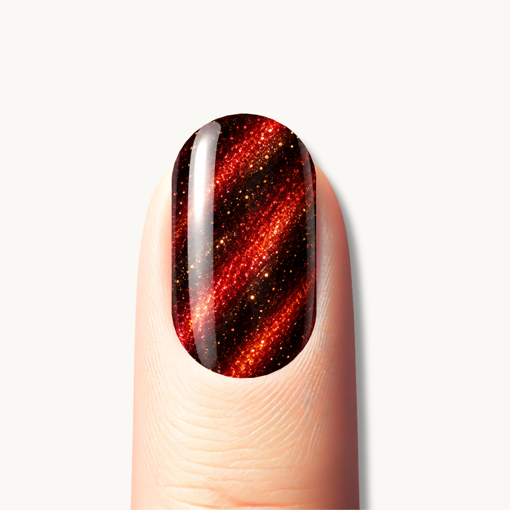 Glittery red and btheck gel nails